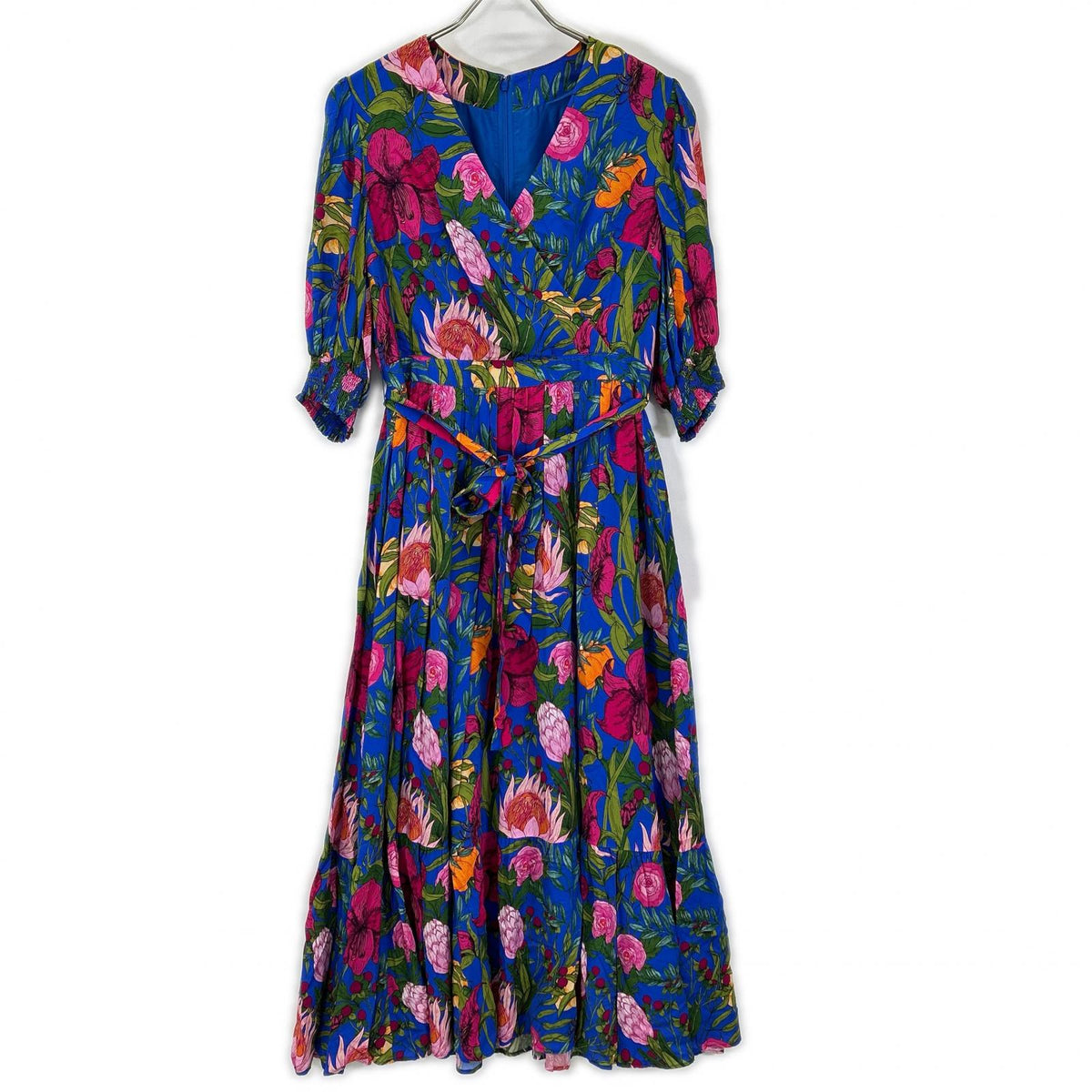 GRACE CONTINENTAL グレースコンチネンタル 0123131244 Blue Rayon Oriental Floral-Print Dress Dress