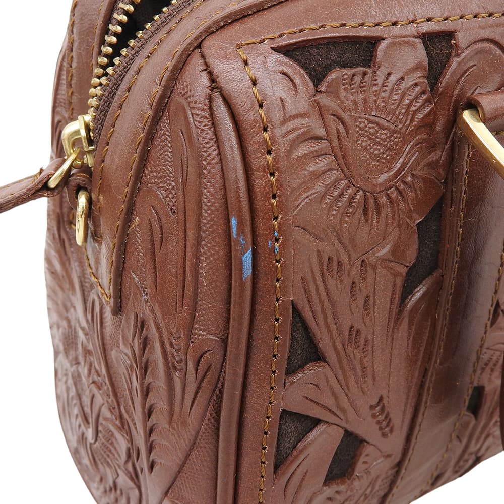 Carving Tribes カービングトライブス カーフレザー 草花模様 2WAY ハンドバッグ レディース ブラウン×ゴールド ハンドバッグ
