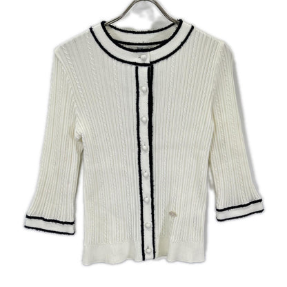 Rene ルネ 6412640 White × Navy Cotton-Blend Shell Logo Plate Cable-Knit Jacket Top