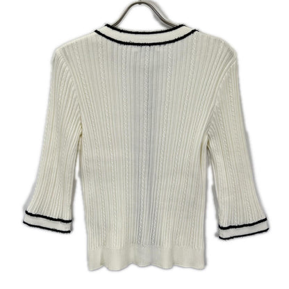 Rene ルネ 6412640 White × Navy Cotton-Blend Shell Logo Plate Cable-Knit Jacket Top