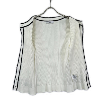 Rene ルネ 6412640 White × Navy Cotton-Blend Shell Logo Plate Cable-Knit Jacket Top