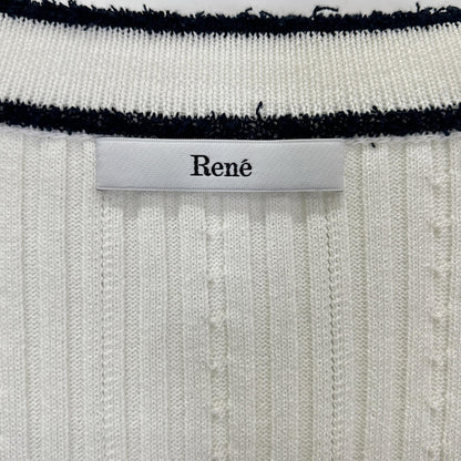 Rene ルネ 6412640 White × Navy Cotton-Blend Shell Logo Plate Cable-Knit Jacket Top