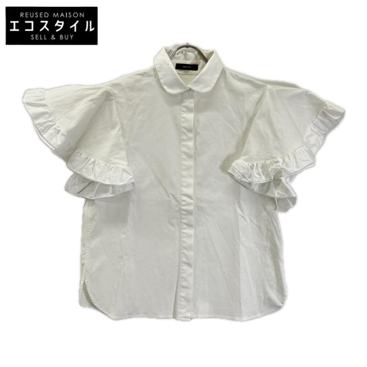 YOKOCHAN ヨーコチャン YCB-123-369 ホワイト コットン混 フリルスリーブ 比翼ボタンシャツブラウス トップス