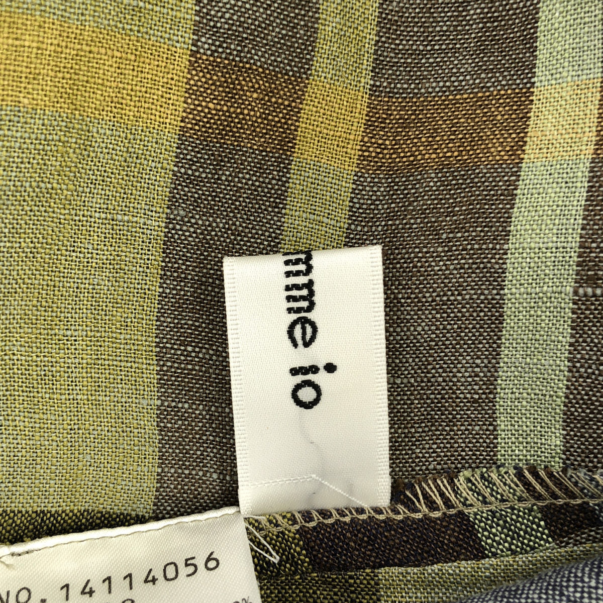 io comme io イオコムイオ 24SS ブルーグレー×モスグリーン リネン100 チェック ノースリーブワンピース トップス
