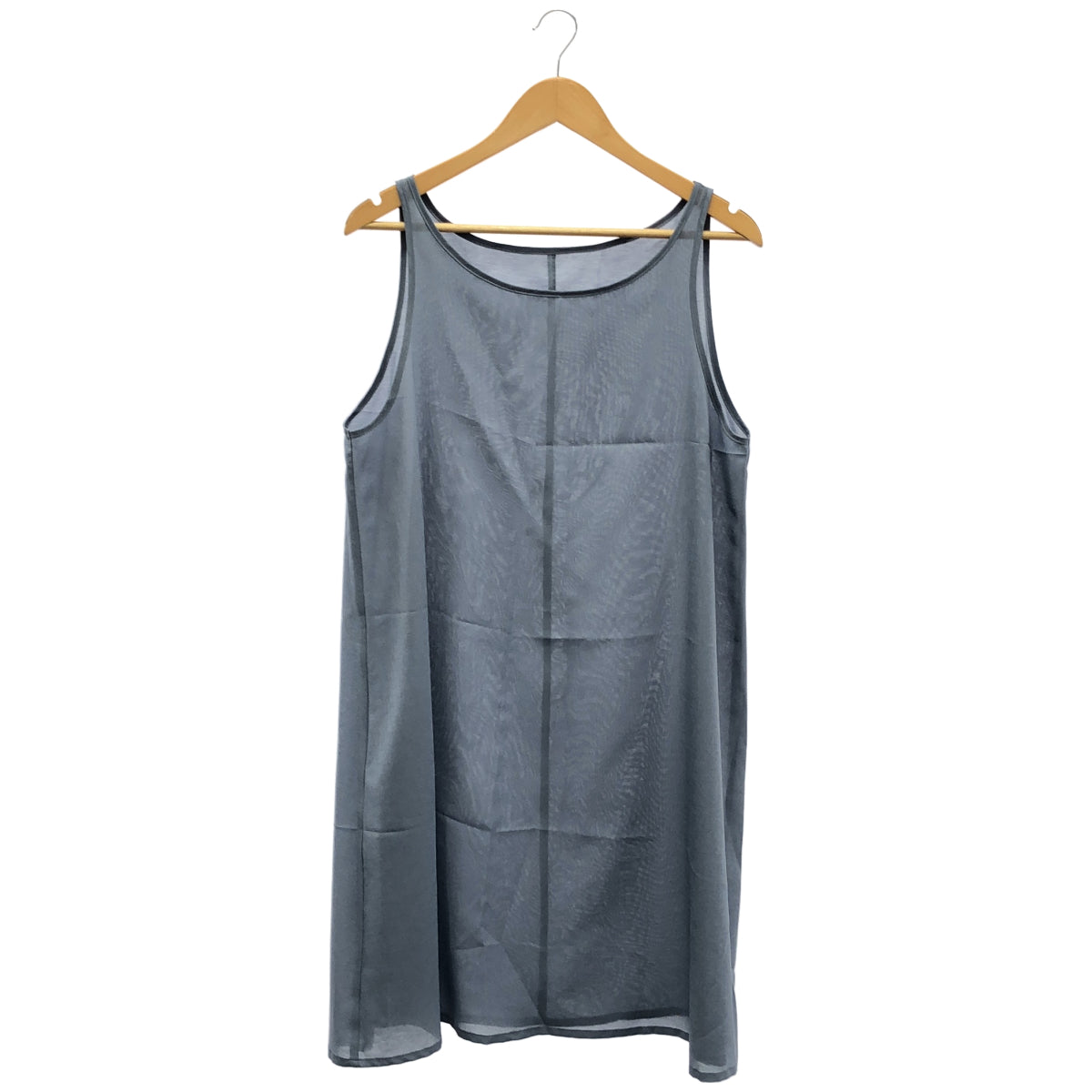 io comme io イオコムイオ 24SS ブルーグレー×モスグリーン リネン100 チェック ノースリーブワンピース トップス