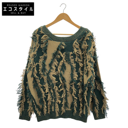 juemi ジュエミ グリーン×カーキ Fringe Bi-color Over Knit/フリンジニット トップス