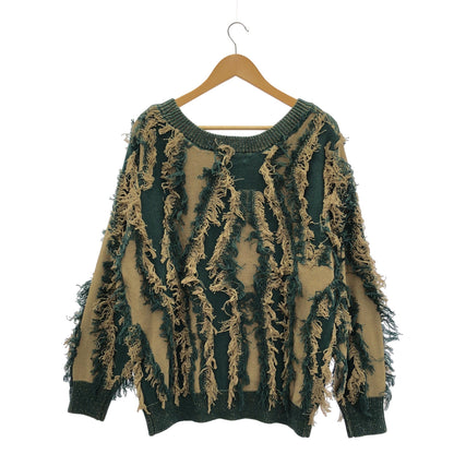 juemi ジュエミ グリーン×カーキ Fringe Bi-color Over Knit/フリンジニット トップス
