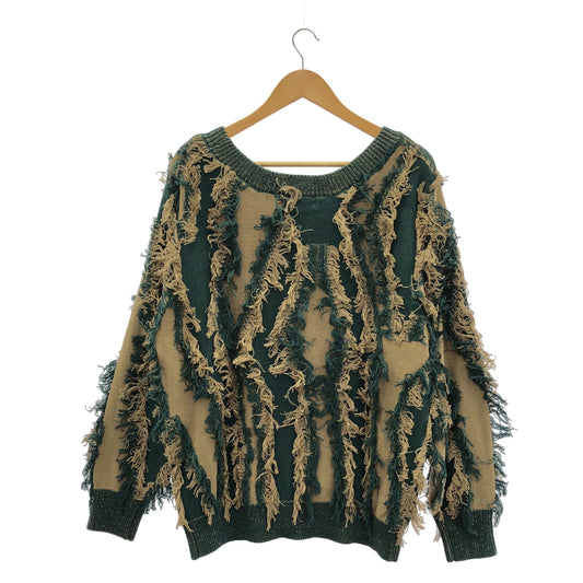 juemi ジュエミ グリーン×カーキ Fringe Bi-color Over Knit/フリンジニット トップス