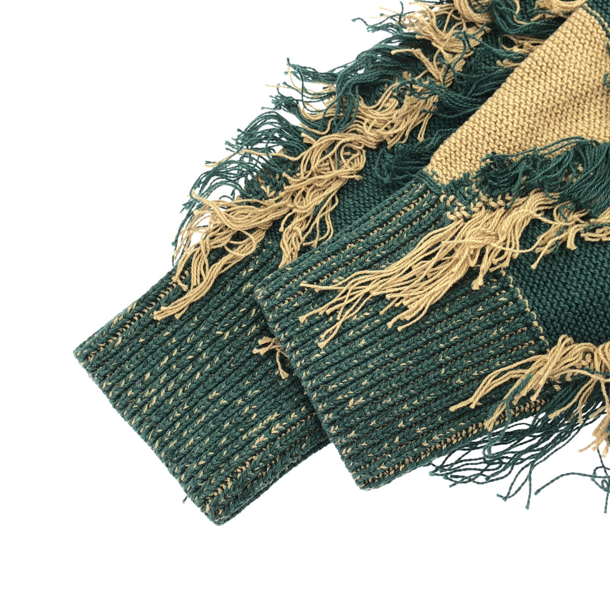 juemi ジュエミ グリーン×カーキ Fringe Bi-color Over Knit/フリンジニット トップス