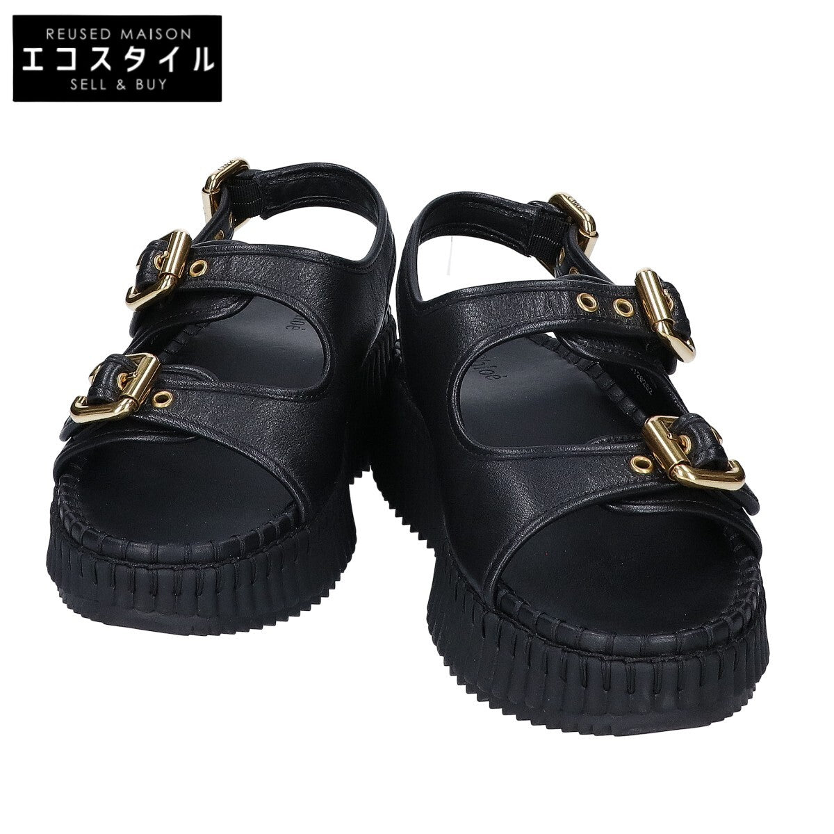 Chloe クロエ 【新品同様】CH26S17KSN Nama レザー ダブルストラップ プラットフォーム サンダル シューズ