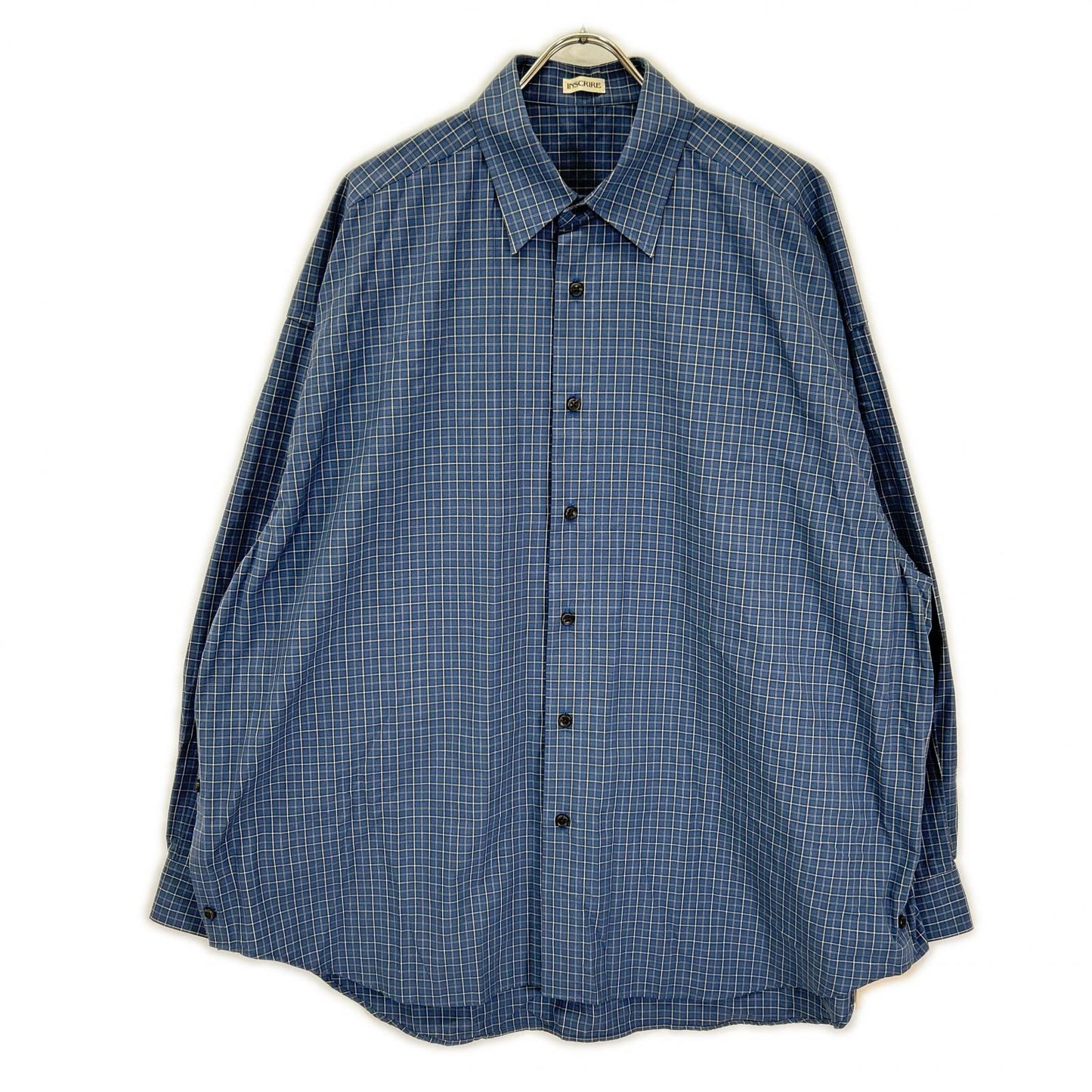 INSCRIRE アンスクリア I26SS-SH101A ブルー Cotton Check Cape Shirt チェックオーバーサイズ長袖シャツ トップス