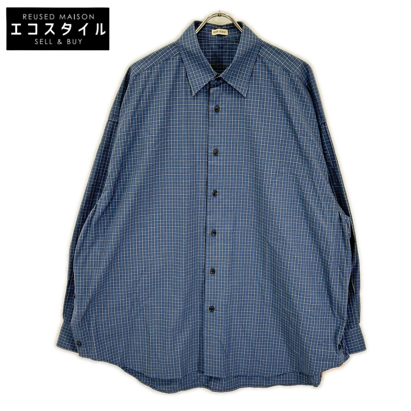 INSCRIRE アンスクリア I26SS-SH101A ブルー Cotton Check Cape Shirt チェックオーバーサイズ長袖シャツ トップス
