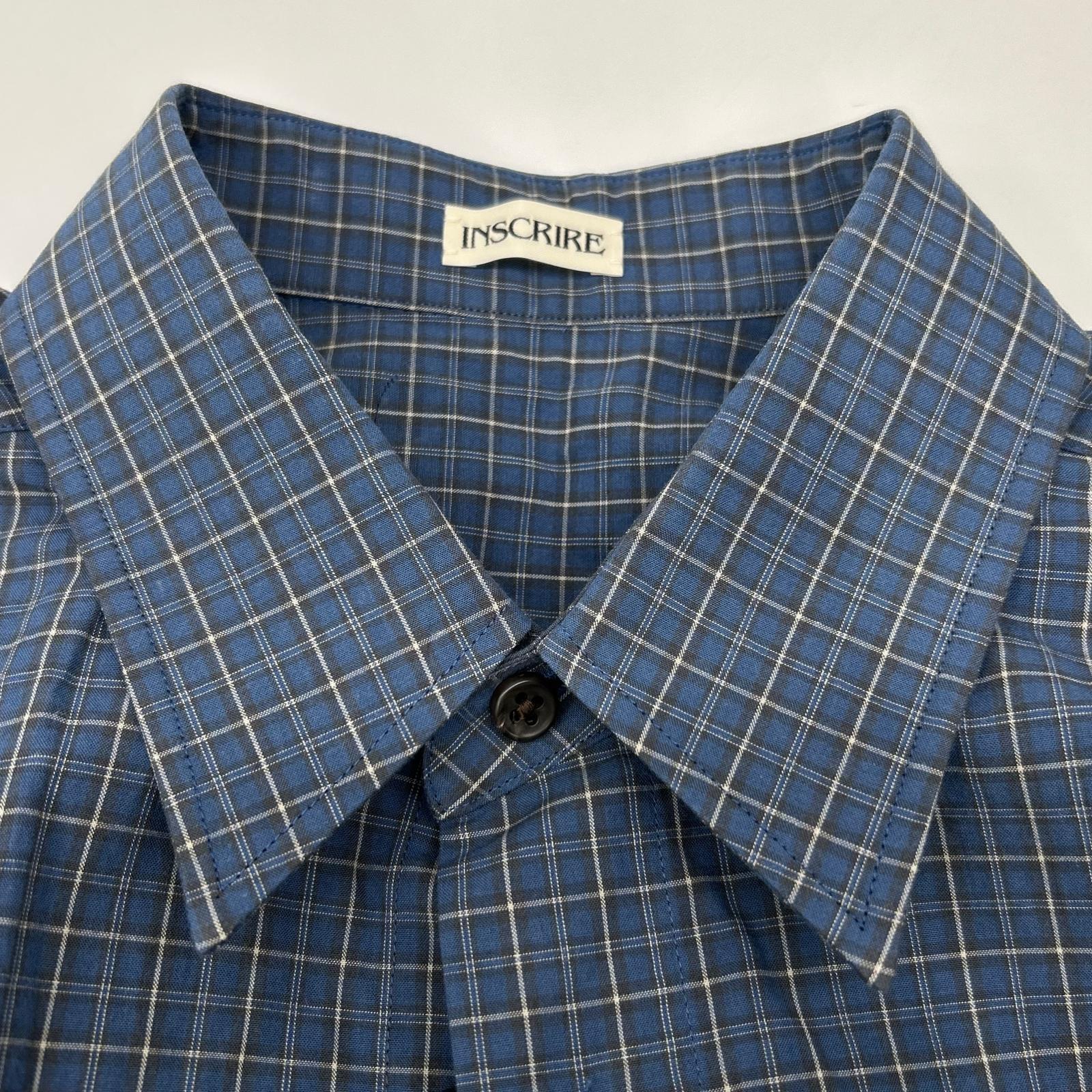 INSCRIRE アンスクリア I26SS-SH101A ブルー Cotton Check Cape Shirt チェックオーバーサイズ長袖シャツ トップス