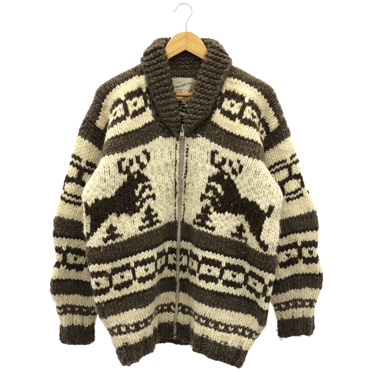 COWICHAN INDIAN コウチンインディアン 012844 ブラウン ハンドニット トナカイ柄 ジップアップジャケット トップス