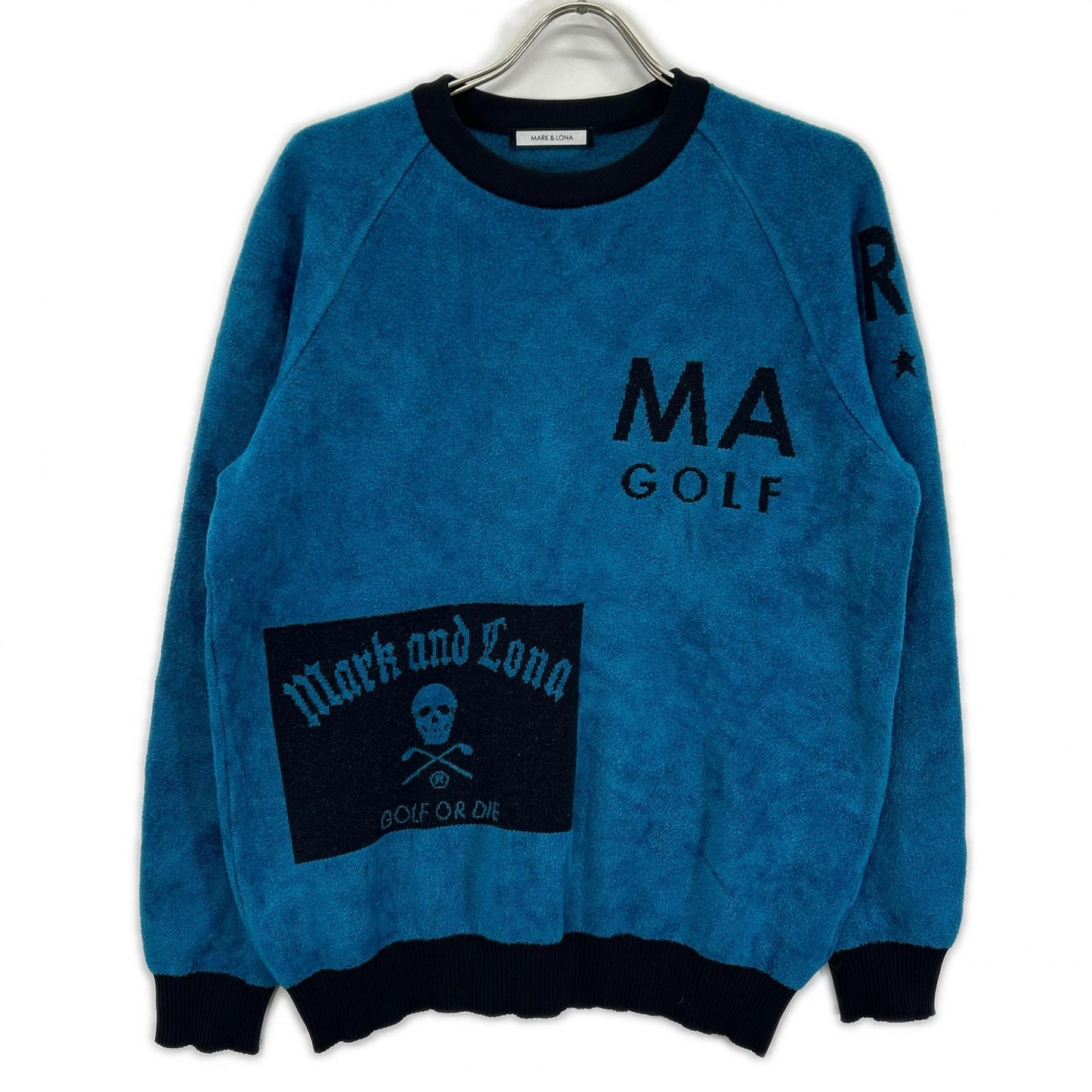 MARK&LONA マークアンドロナ MLM-0C-AB02 ブルー レーヨン Hype Block Crew Sweater パイル ロゴ クルーネック トレーナー トップス