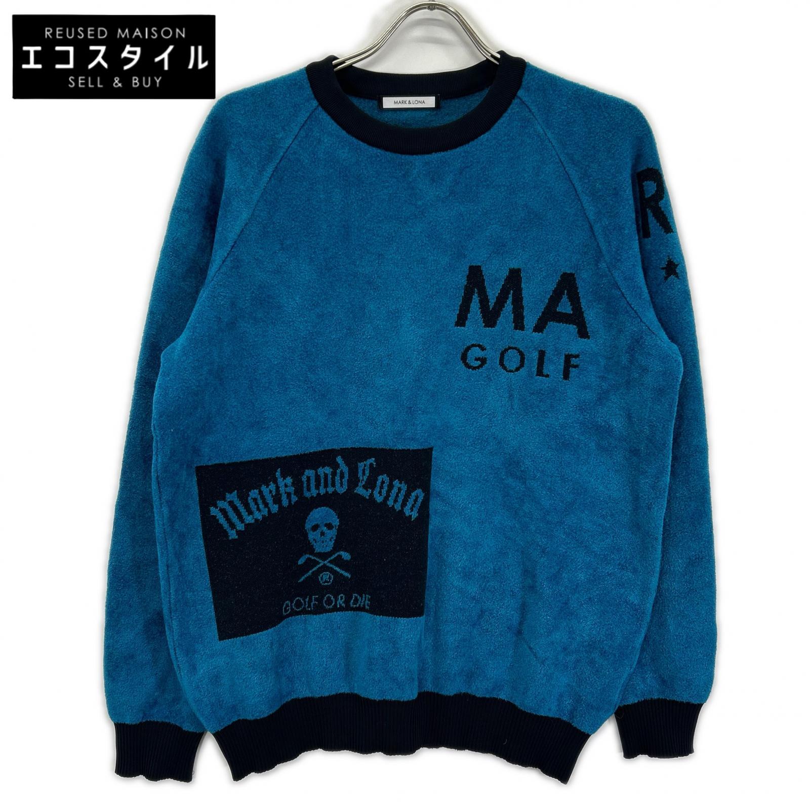 MARK&LONA マークアンドロナ MLM-0C-AB02 ブルー レーヨン Hype Block Crew Sweater パイル ロゴ クルーネック トレーナー トップス