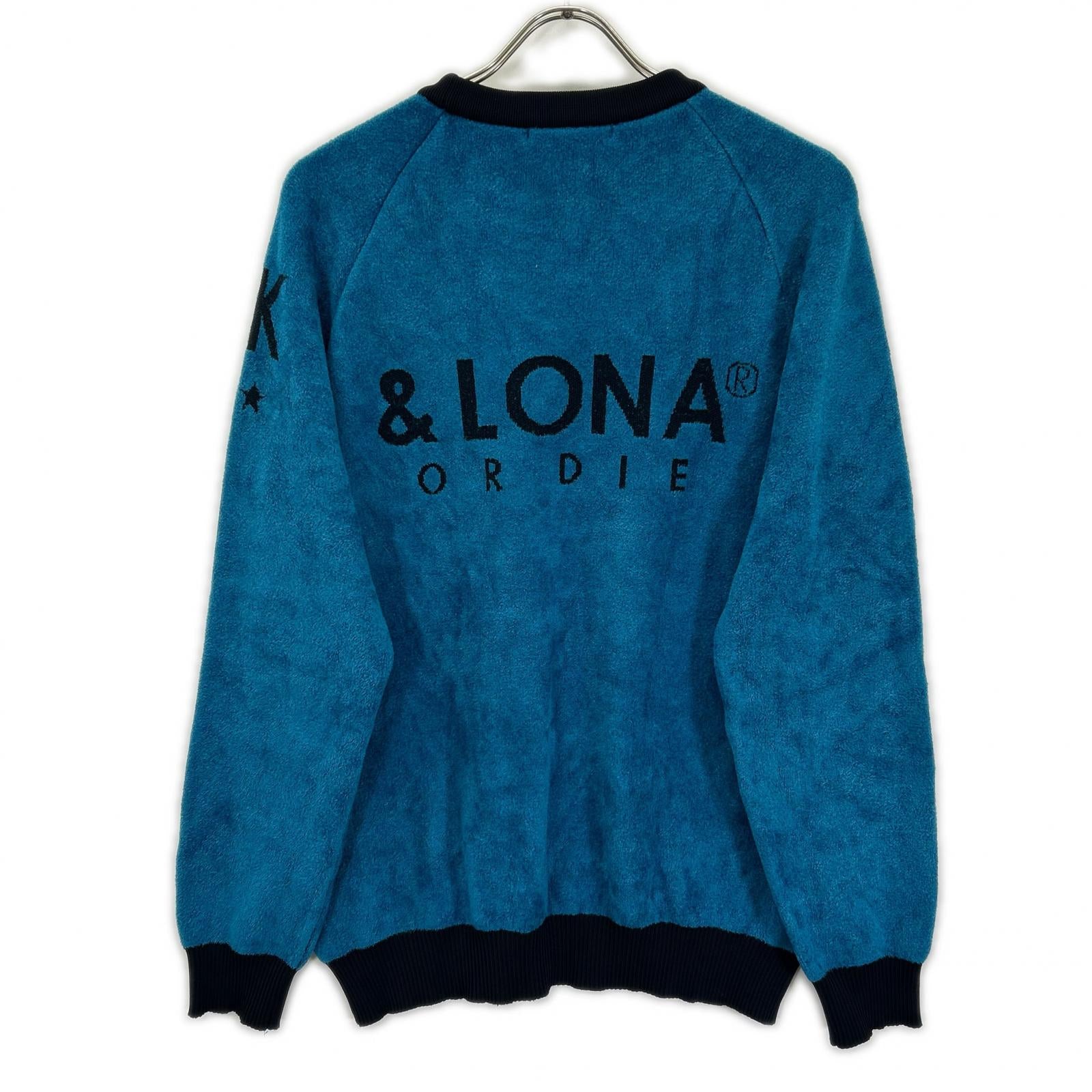 MARK&LONA マークアンドロナ MLM-0C-AB02 ブルー レーヨン Hype Block Crew Sweater パイル ロゴ クルーネック トレーナー トップス