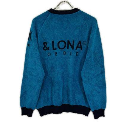 MARK&LONA マークアンドロナ MLM-0C-AB02 ブルー レーヨン Hype Block Crew Sweater パイル ロゴ クルーネック トレーナー トップス