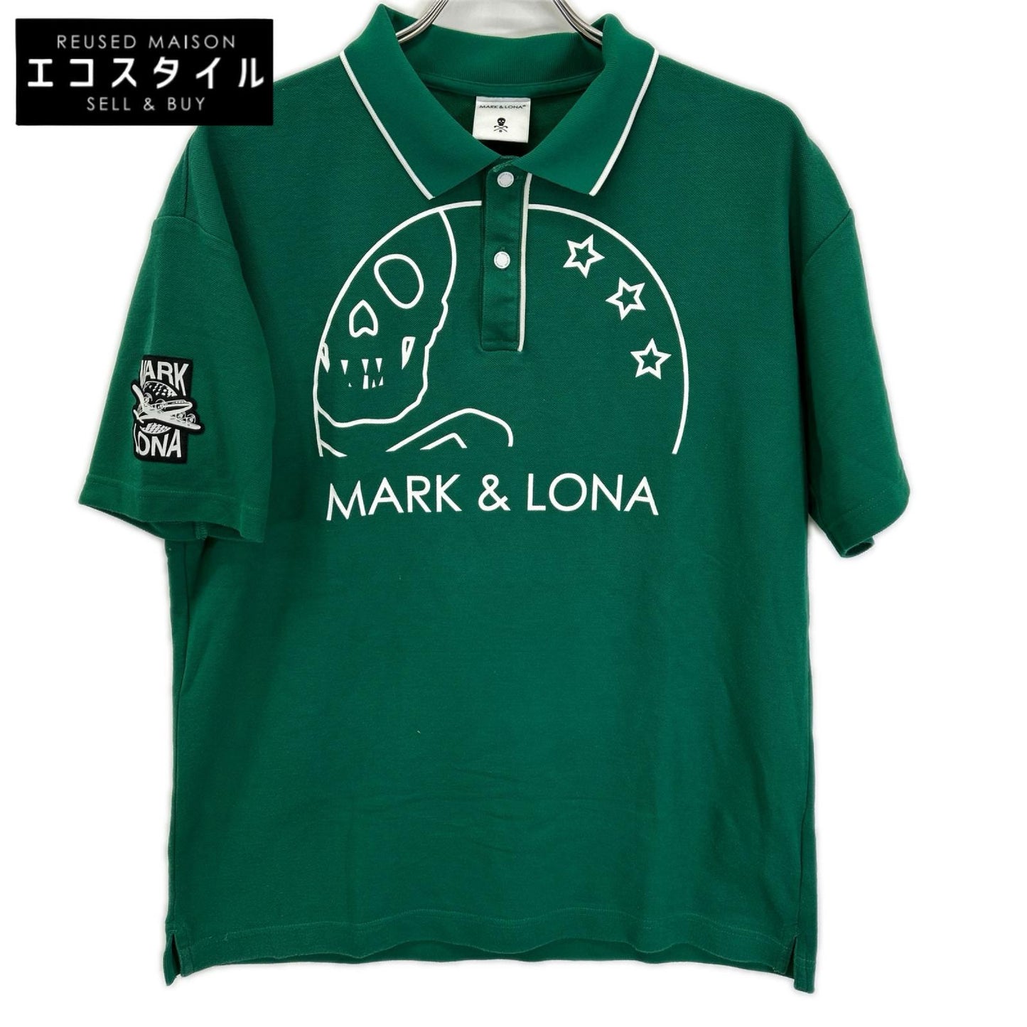 MARK&LONA マークアンドロナ MLM-3A-AP90 グリーン コットン スカルプリント 半袖ポロシャツ/Selene Polo トップス