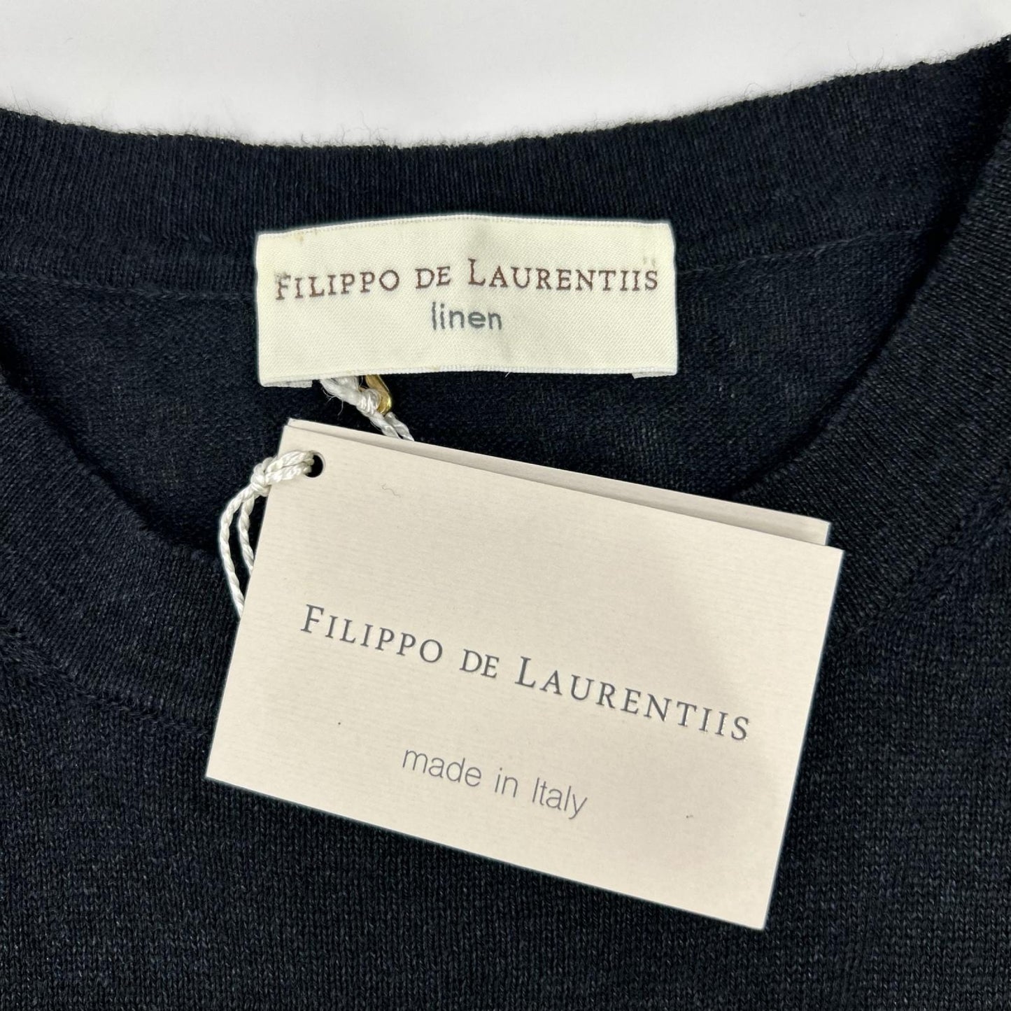 FILIPPO DE LAURENTIIS フィリッポ・デ・ローレンティス TS0MC LC14R ブラック リネン×コットン クルーネック ハイゲージ ショートスリーブニットソー トップス