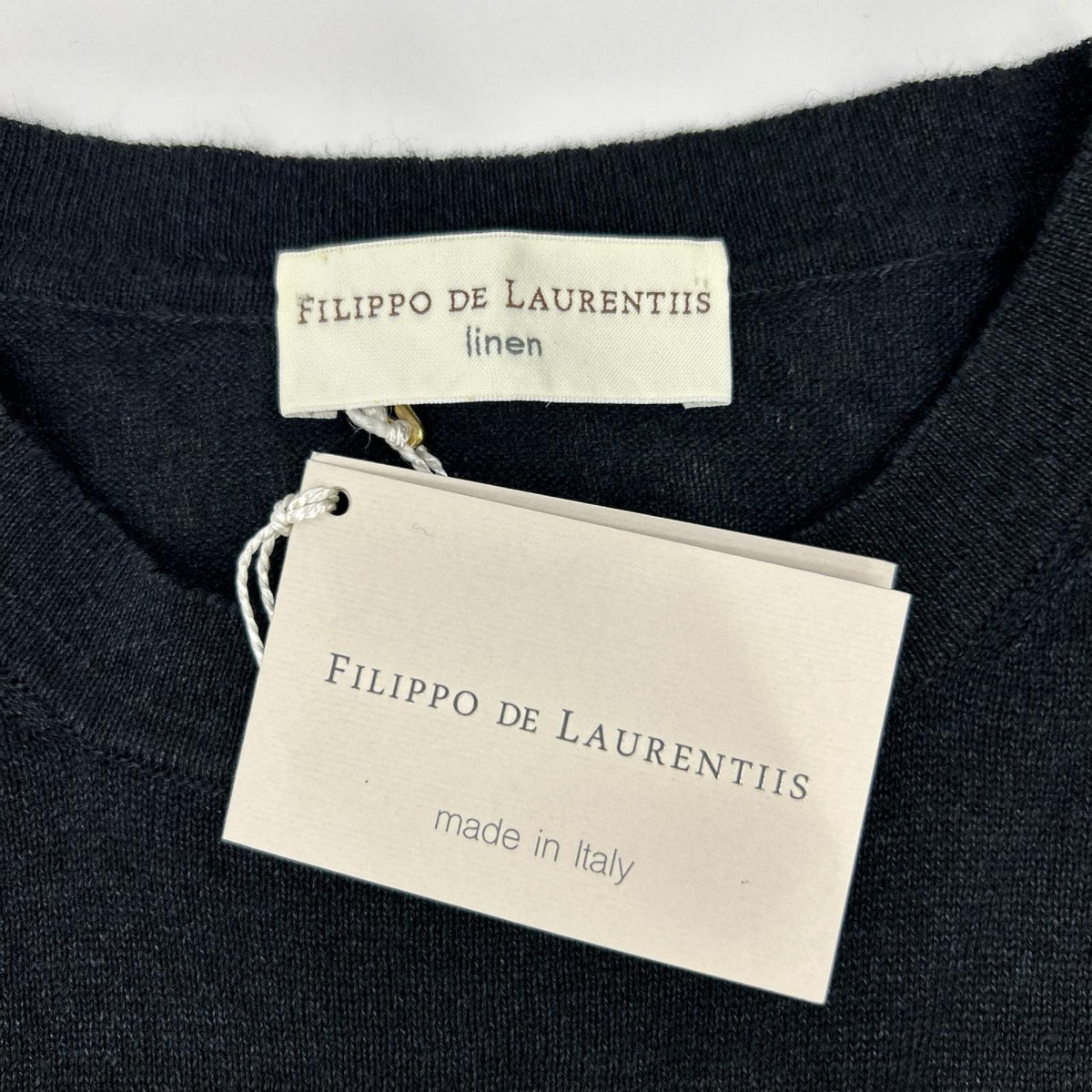 FILIPPO DE LAURENTIIS フィリッポ・デ・ローレンティス TS0MC LC14R ブラック リネン×コットン クルーネック ハイゲージ ショートスリーブニットソー トップス