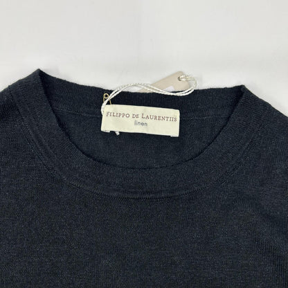 FILIPPO DE LAURENTIIS フィリッポ・デ・ローレンティス TS0MC LC14R ブラック リネン×コットン クルーネック ハイゲージ ショートスリーブニットソー トップス
