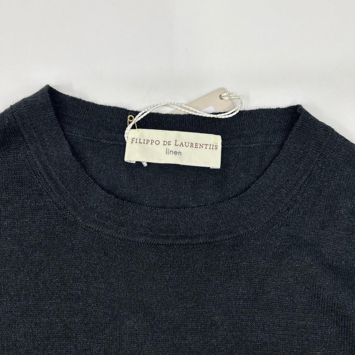 FILIPPO DE LAURENTIIS フィリッポ・デ・ローレンティス TS0MC LC14R ブラック リネン×コットン クルーネック ハイゲージ ショートスリーブニットソー トップス