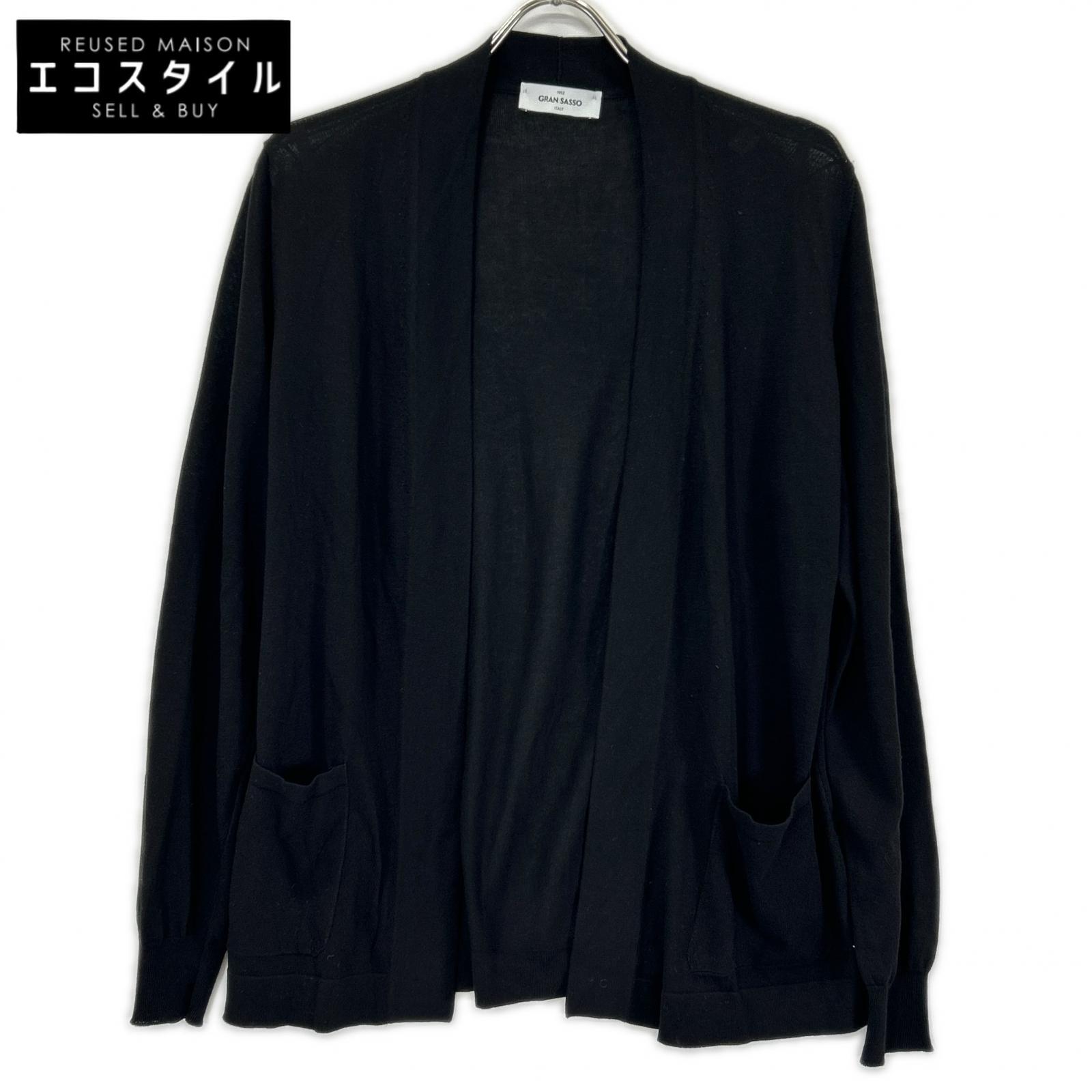 GRAN SASSO グランサッソ 57185/20649 ブラック ハイゲージフレッシュコットン ボタンレス 12Gニットカーディガン トップス