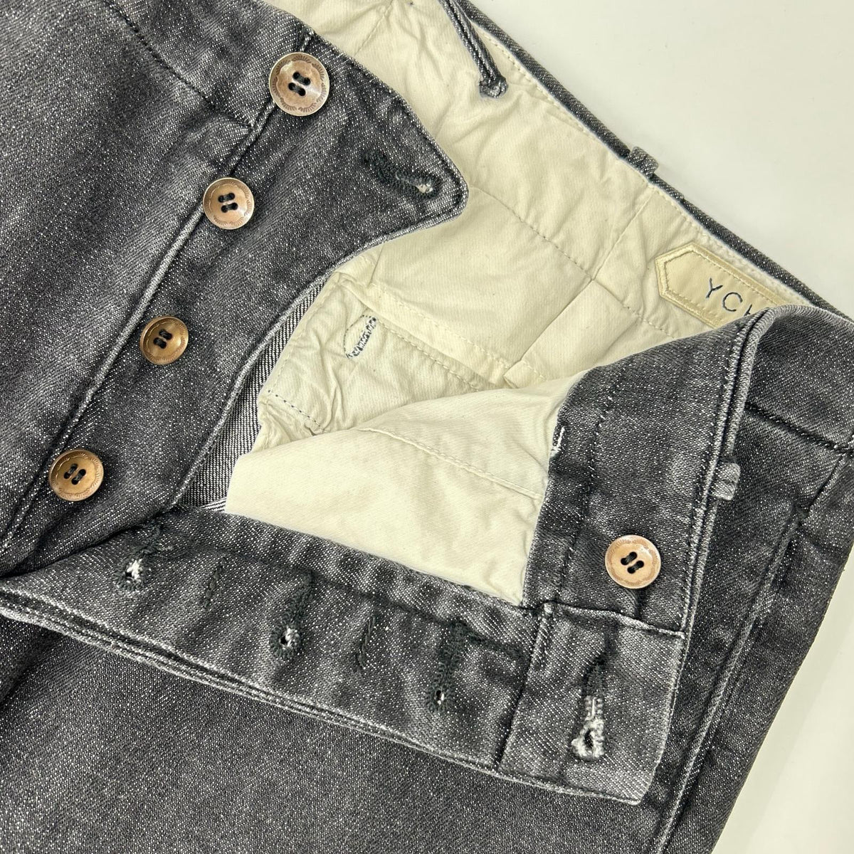 YCHAI YPU037 ROBUSTO Black washed stretch-cotton tapered denim chinos bottoms