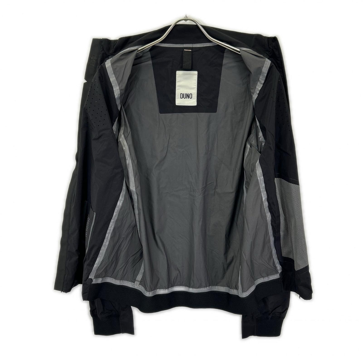 DUNO Black nylon logo-plate stand-collar W-ZIP jacket jacket