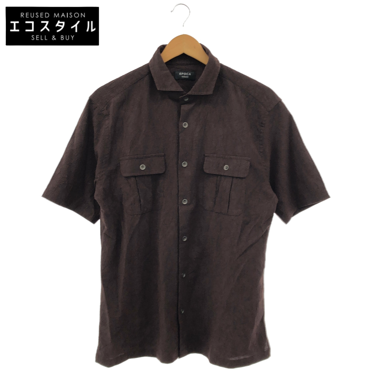 EPOCA UOMO エポカウォモ 26年製 ブラウン サイドスリット フロントポケット リンクルワッシャー シャツ トップス