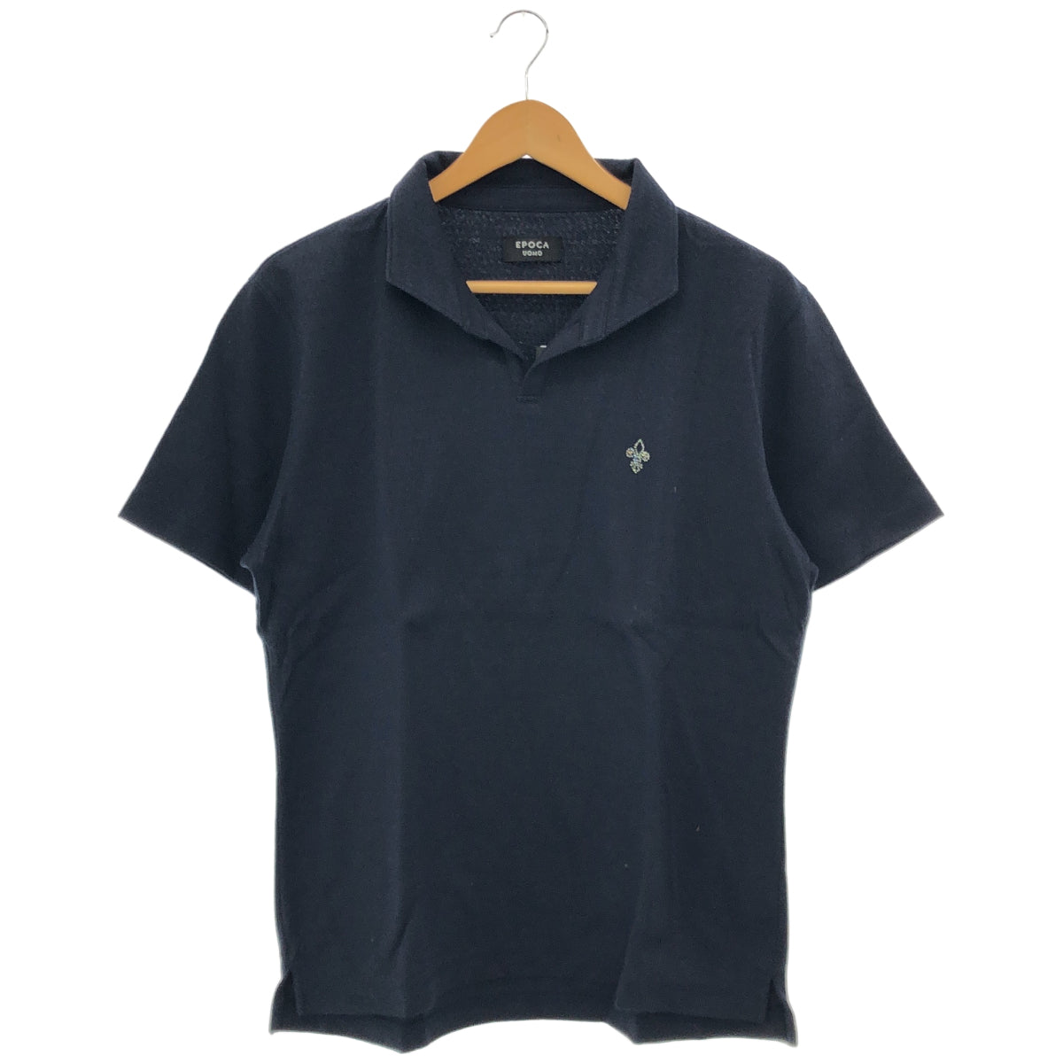 EPOCA UOMO エポカウォモ 26年製 ネイビー コットン×リネン ダブルジャカード スキッパーポロシャツ トップス