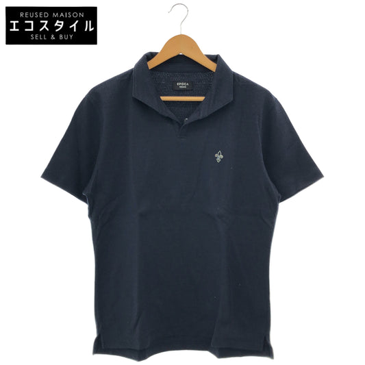 EPOCA UOMO エポカウォモ 26年製 ネイビー コットン×リネン ダブルジャカード スキッパーポロシャツ トップス