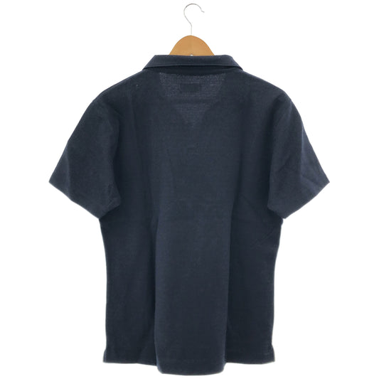 EPOCA UOMO エポカウォモ 26年製 ネイビー コットン×リネン ダブルジャカード スキッパーポロシャツ トップス
