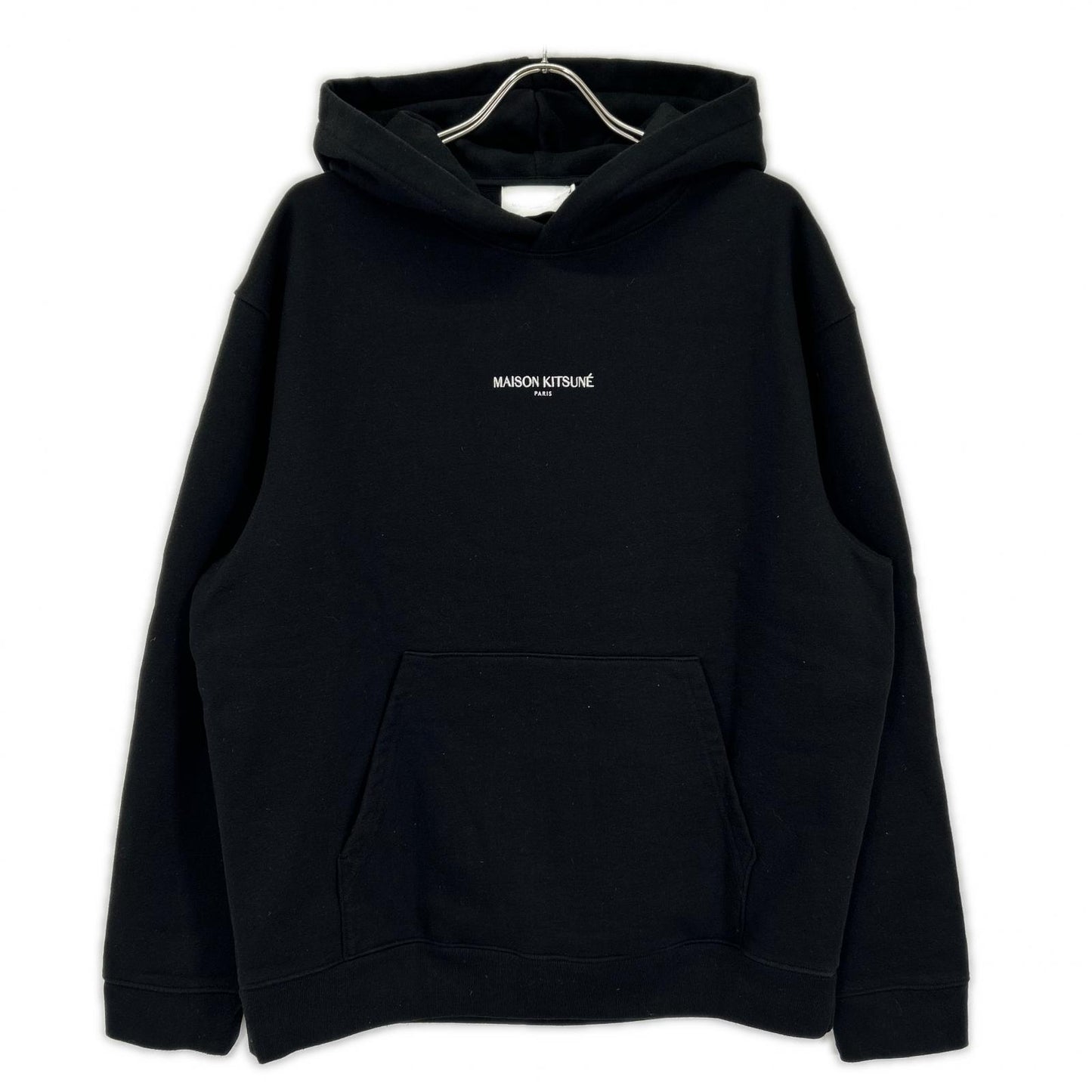 MAISON KITSUNE メゾンキツネ ブラック コットン エンブロイダリー コードレス フーディ トップス