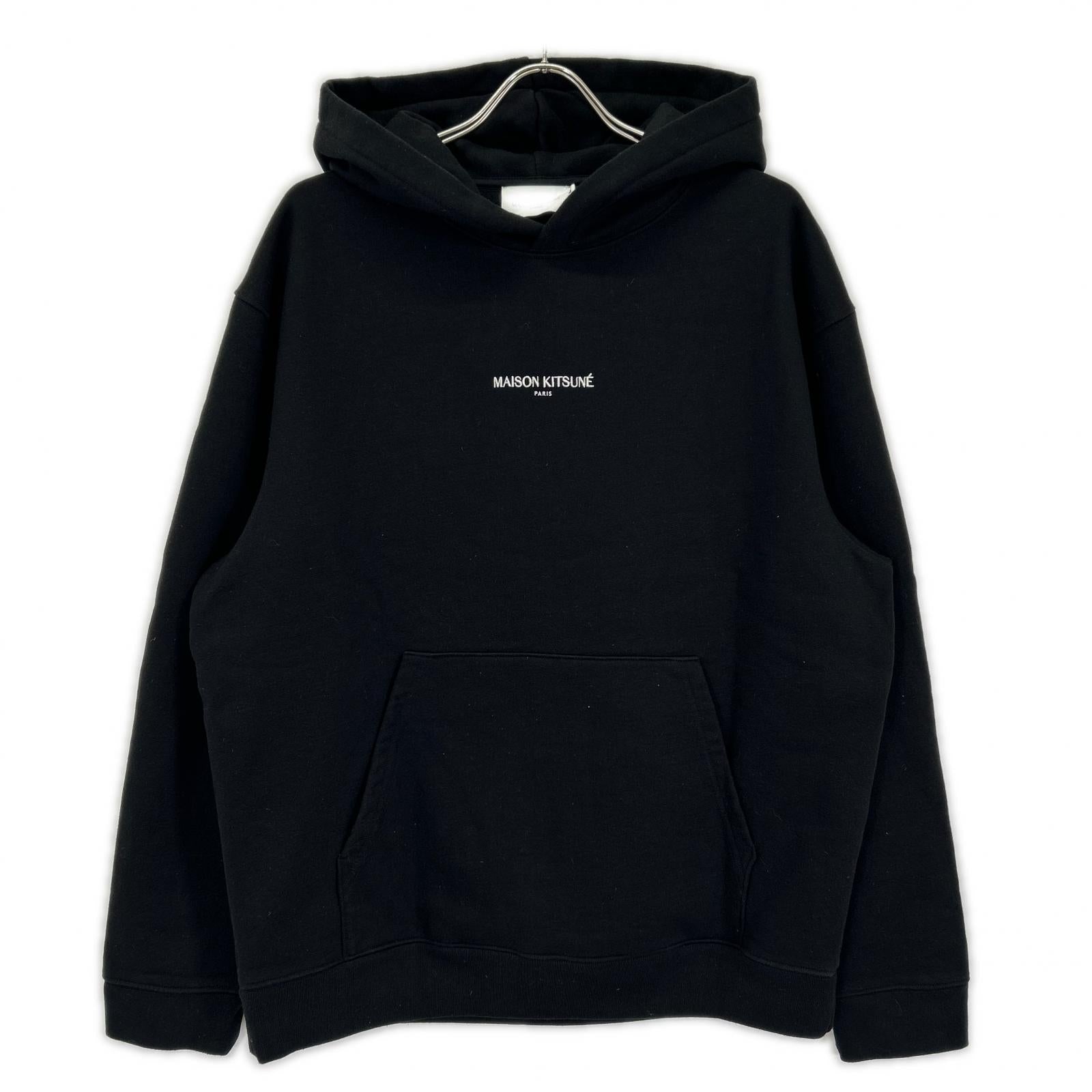MAISON KITSUNE メゾンキツネ ブラック コットン エンブロイダリー コードレス フーディ トップス