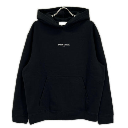 MAISON KITSUNE メゾンキツネ ブラック コットン エンブロイダリー コードレス フーディ トップス