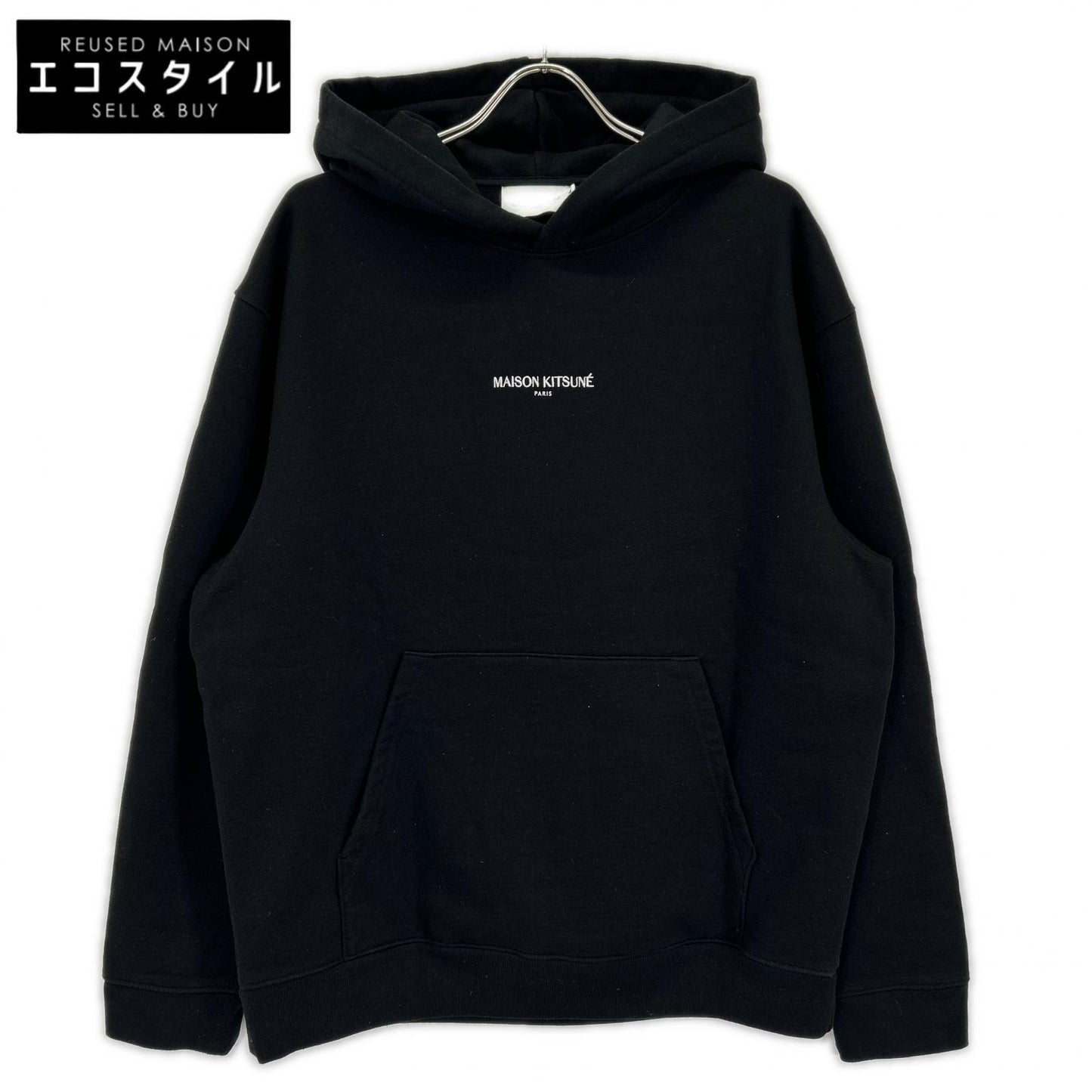 MAISON KITSUNE メゾンキツネ ブラック コットン エンブロイダリー コードレス フーディ トップス