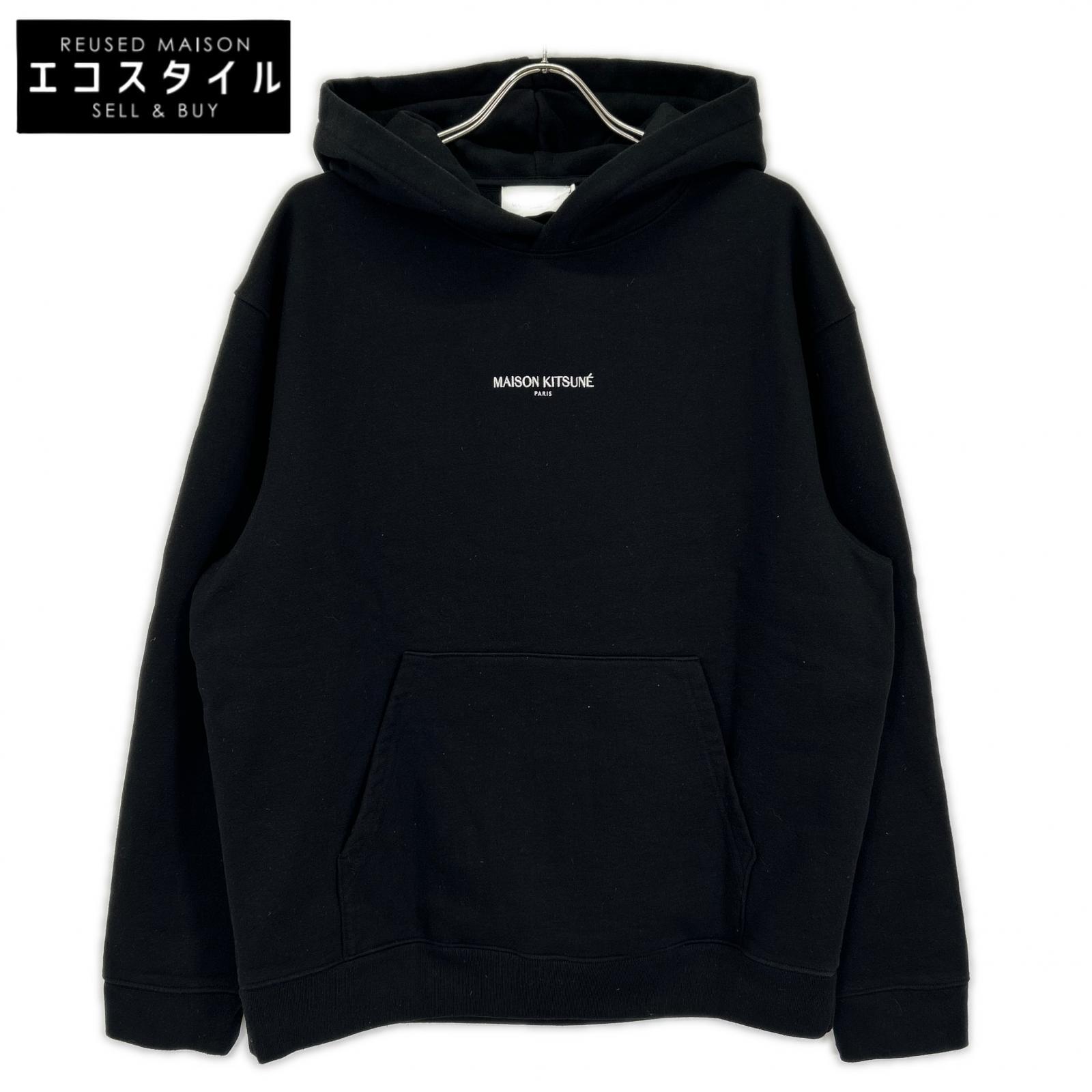 MAISON KITSUNE メゾンキツネ ブラック コットン エンブロイダリー コードレス フーディ トップス