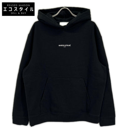 MAISON KITSUNE メゾンキツネ ブラック コットン エンブロイダリー コードレス フーディ トップス