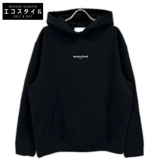 MAISON KITSUNE メゾンキツネ ブラック コットン エンブロイダリー コードレス フーディ トップス