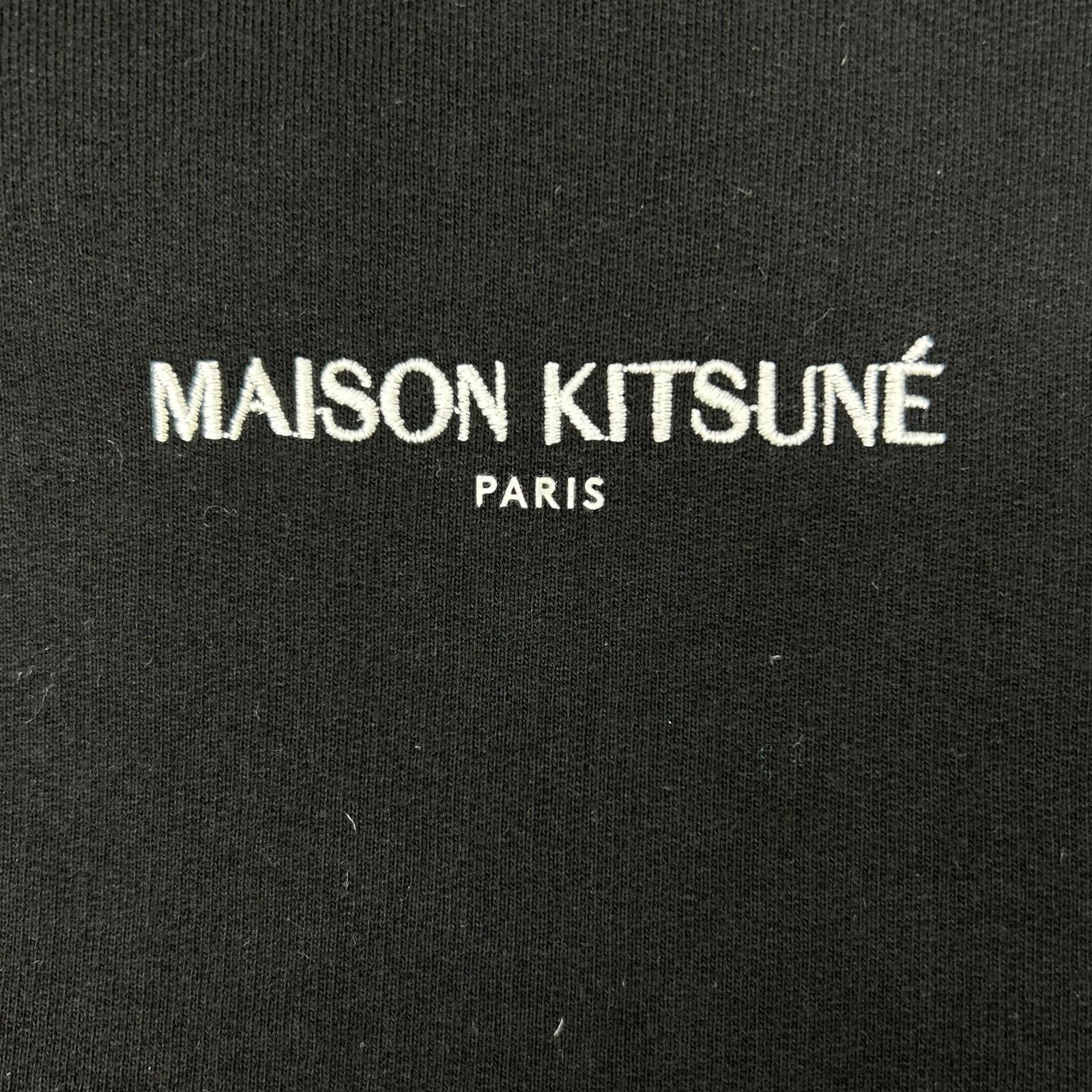 MAISON KITSUNE メゾンキツネ ブラック コットン エンブロイダリー コードレス フーディ トップス