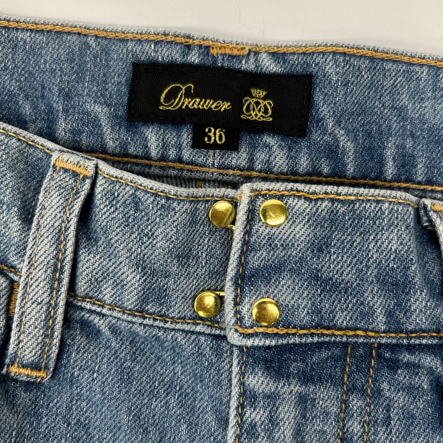 DRAWER ドゥロワー 6514-299-1176 ブルー コットン センタープレス カットオフ クロップド5Pデニムパンツ ボトムス