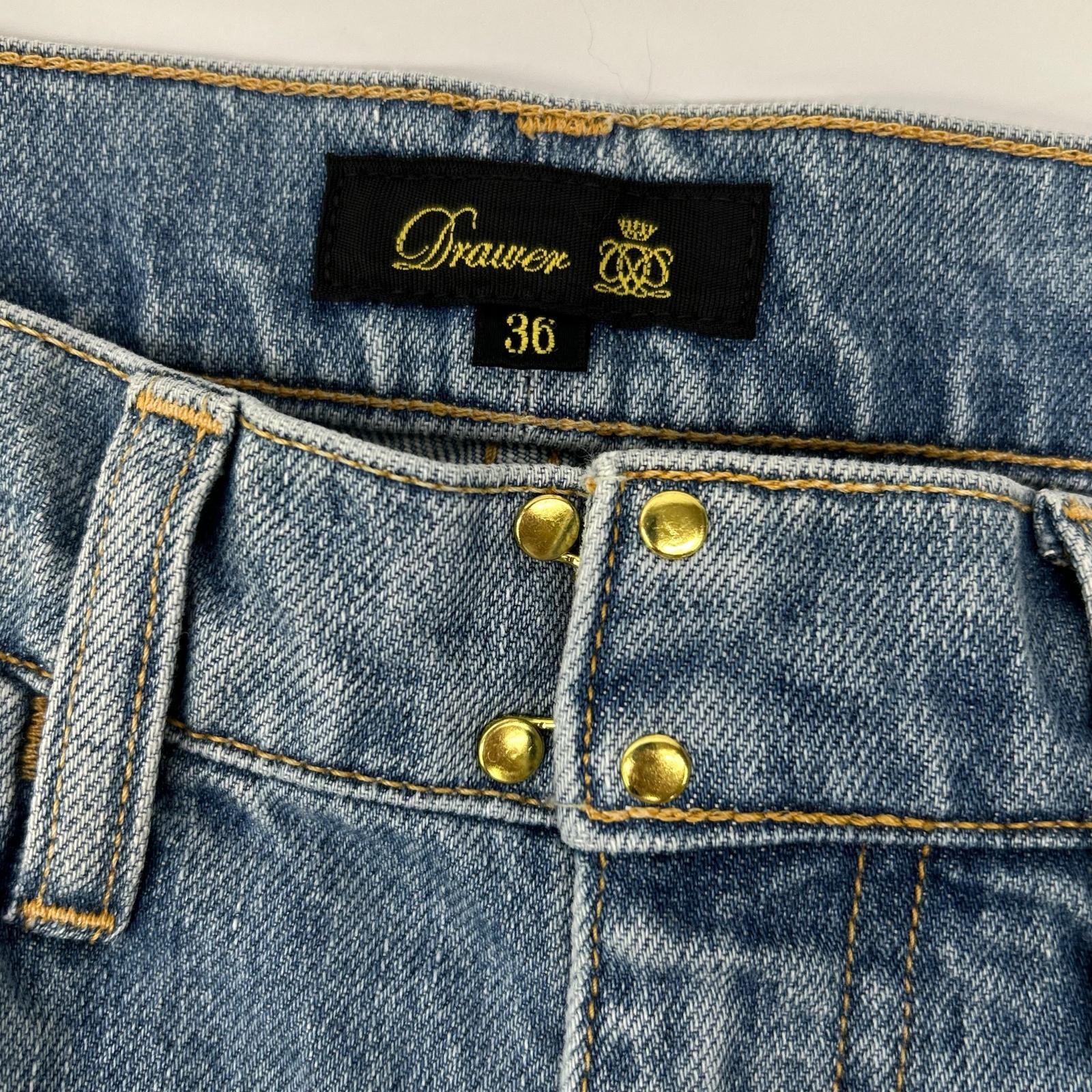 DRAWER ドゥロワー 6514-299-1176 ブルー コットン センタープレス カットオフ クロップド5Pデニムパンツ ボトムス