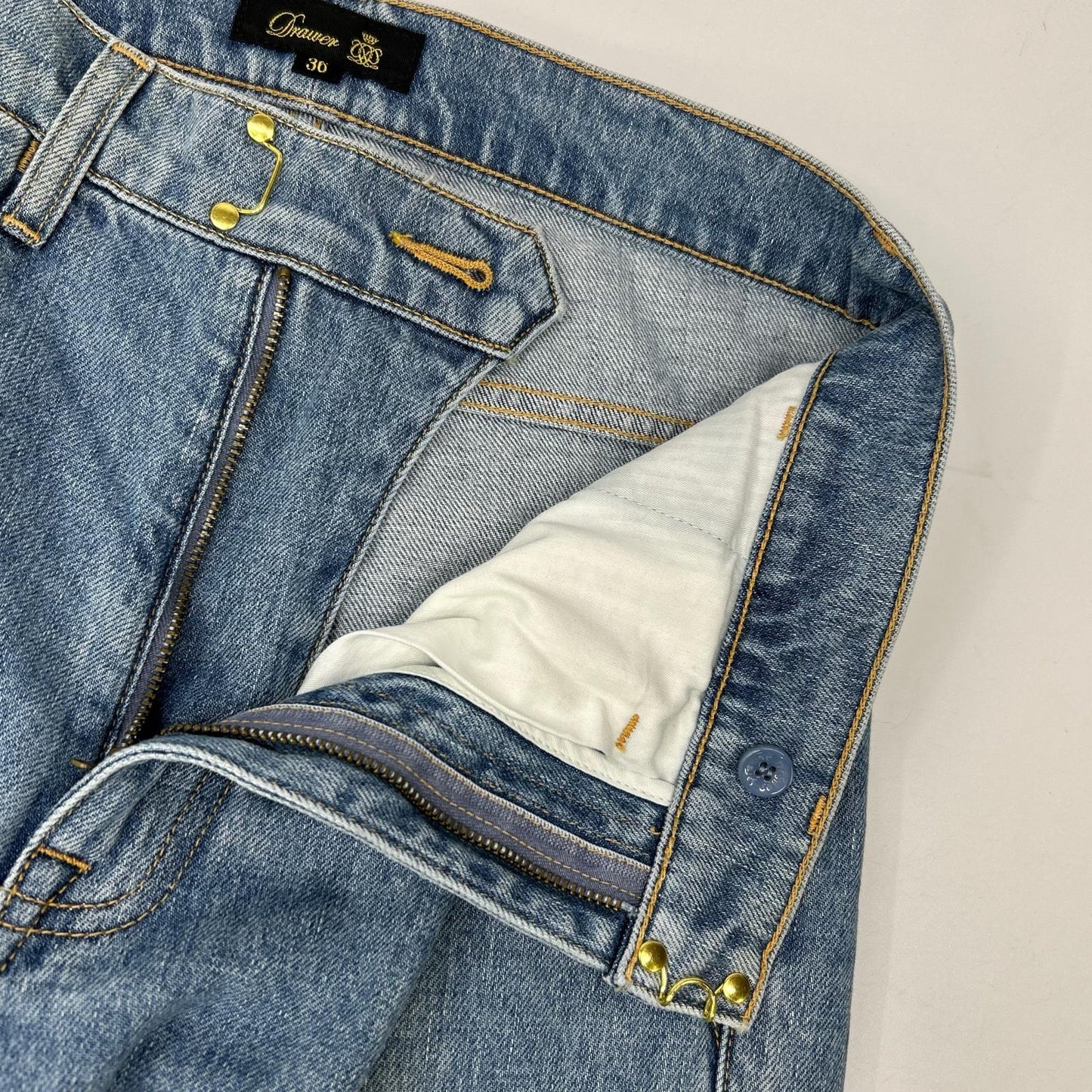 DRAWER ドゥロワー 6514-299-1176 ブルー コットン センタープレス カットオフ クロップド5Pデニムパンツ ボトムス