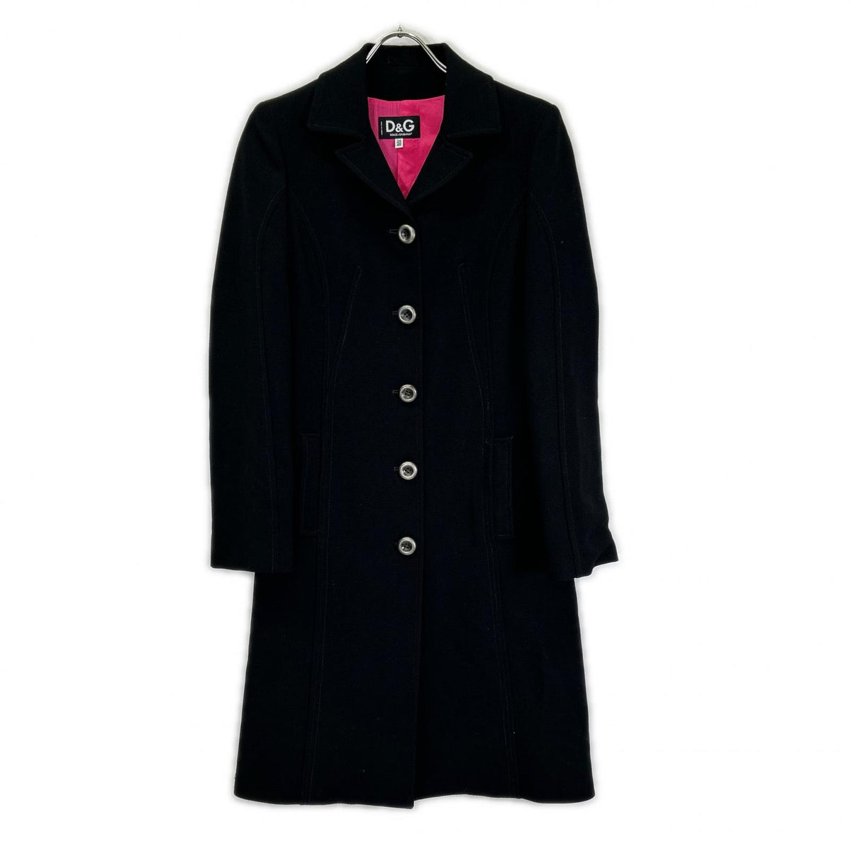 D&G Black A-line Chester coat with pink lining and back slit Coat