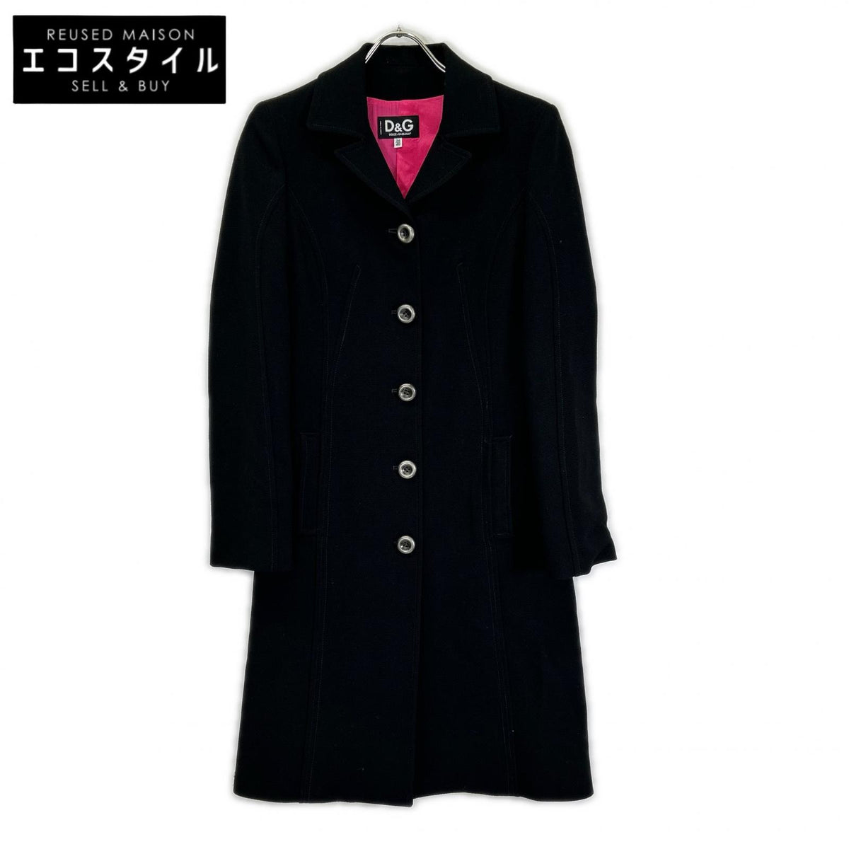 D&G Black A-line Chester coat with pink lining and back slit Coat