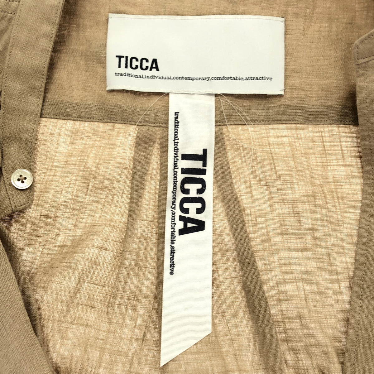 TICCA ティッカ ベージュ リネン100 ノーカラーフレンチワンピース トップス