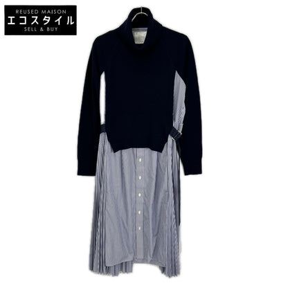 sacai サカイ 23年製 SCW-109 ブルー×ホワイト シャツ ニット ドッキング ワンピース ワンピース