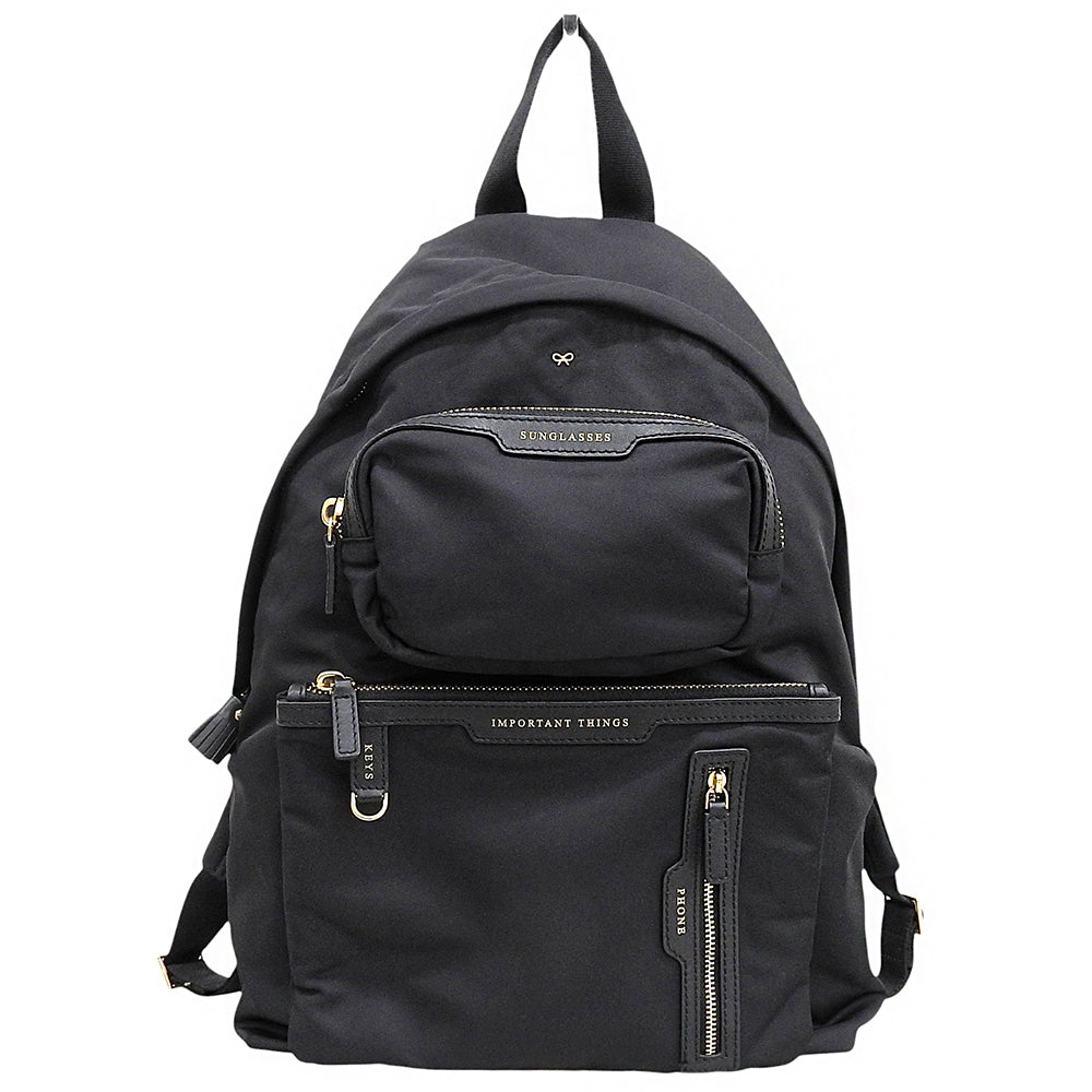 Anya Hindmarch アニヤ ハインドマーチ Labelledシリーズ エコナイロン Backpack MultiPocket マルチポケット バックパック レディース 黒